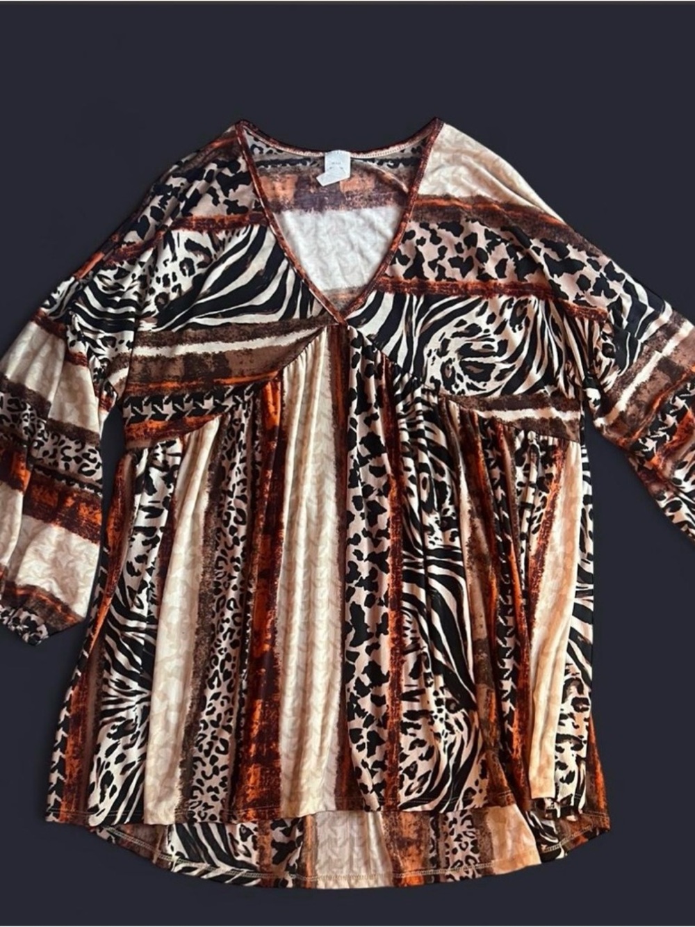 Y2K Animal Print Baby Doll Blouse Sz L